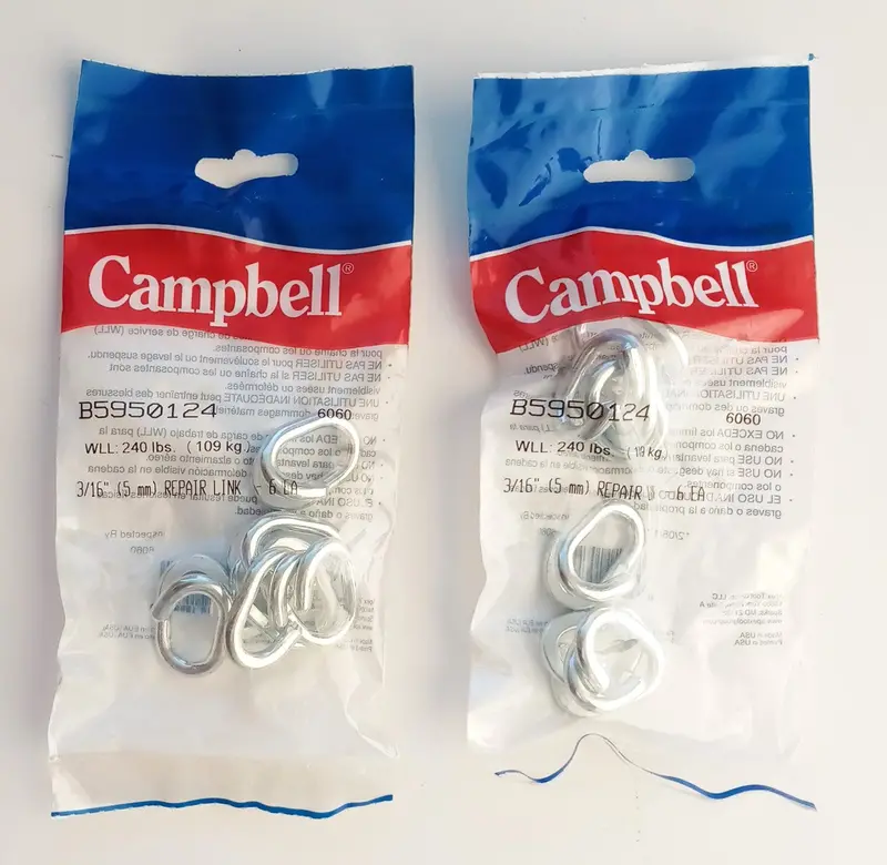 Campbell 3/16″ Chain Repair Link – Forged Steel, 240 lb WLL, 2 x 6-Pack (USA)