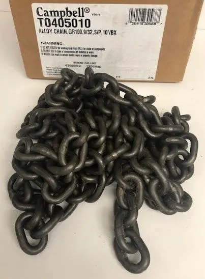 Campbell Alloy Proof Coil Chain – Grade 100, 9/32″, Short-Pitch, 10-Foot Box