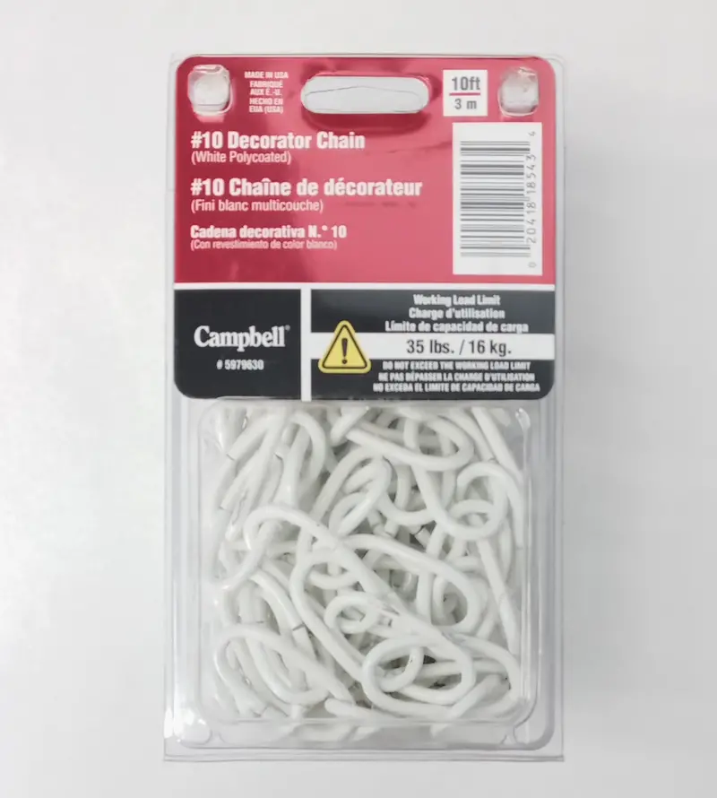 Campbell No. 10 White Decorator Chain – 10-Foot Length, USA-Made