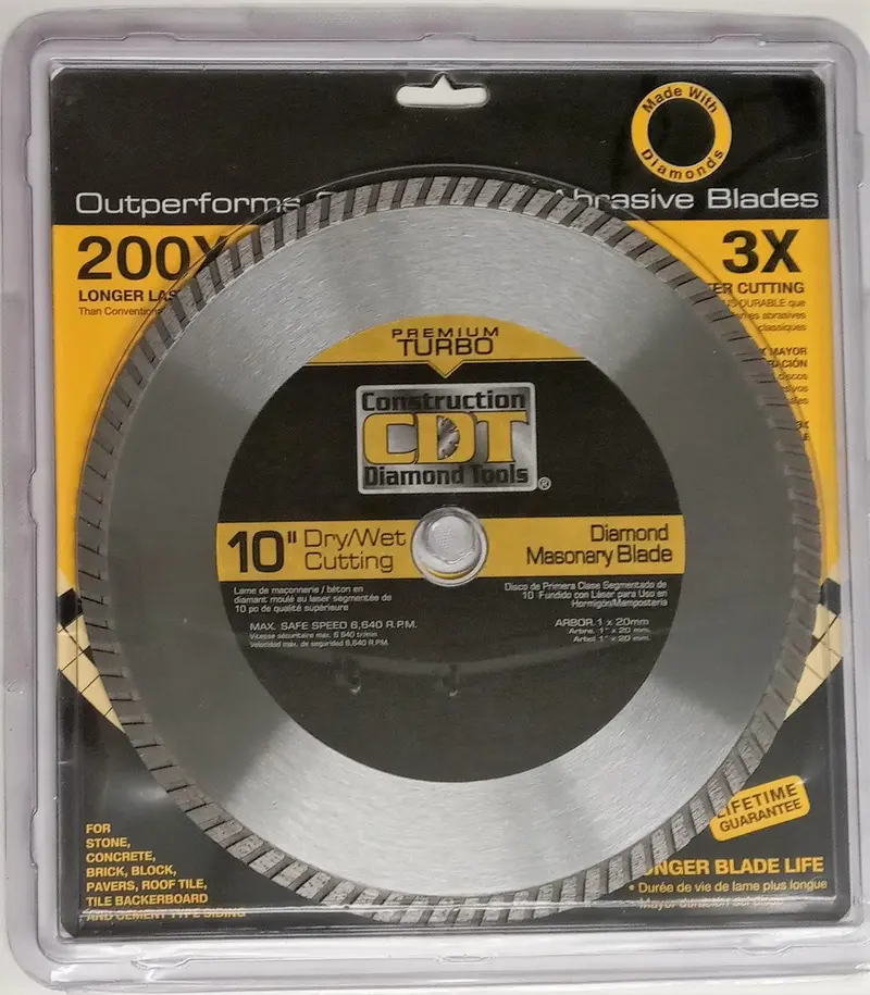 CDT Premium Turbo Diamond Masonry Blade – 10″, Compatible with Wet or Dry Operation