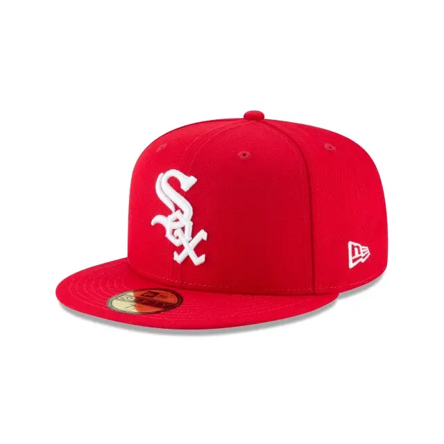 Chicago White Sox Scarlet Red-on-White MLB 59Fifty Fitted Cap