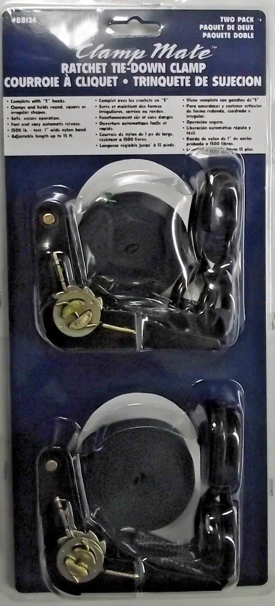 Clamp Mate 88124 Ratchet Tie-Down Set — 15-Foot Heavy-Duty Pair