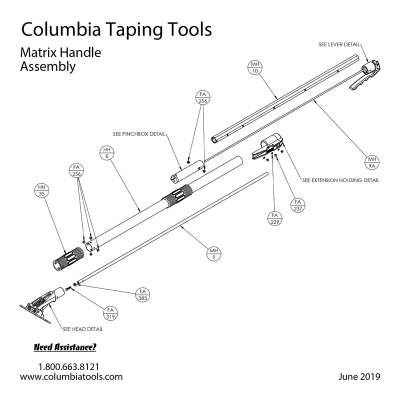 Columbia Matrix Drywall Tool Handle Repair Components