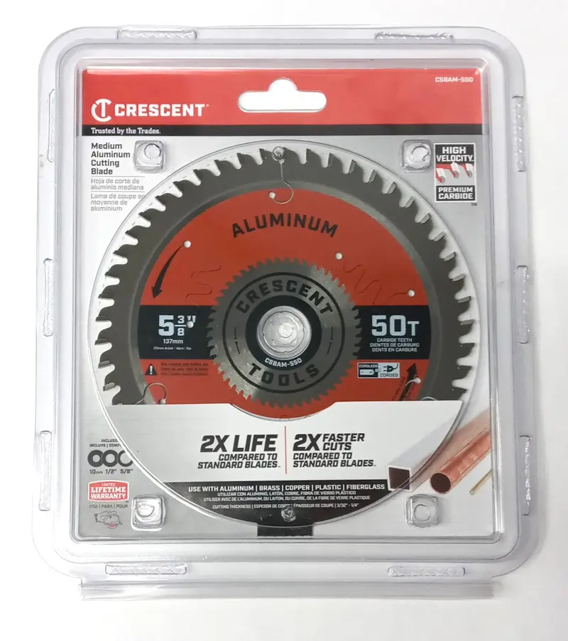Crescent 5-3/8″ Carbide Circular Saw Blade – 50T Aluminum-Specific Cut