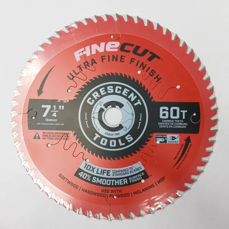 Crescent 7-1/4″ Carbide-Tipped Circular Saw Blade – 60T Fine-Finish Cutting