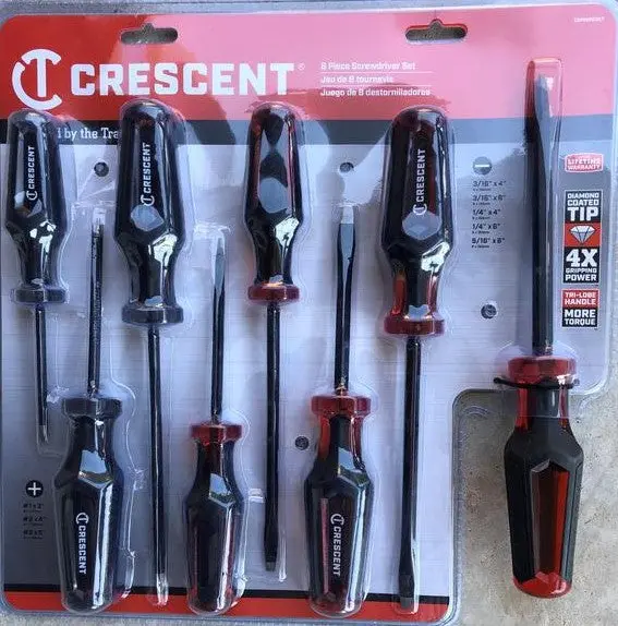 Crescent Co-Molded Diamond-Tip Screwdriver Set – 8-Piece Phillips & Slotted (CGPS8PCS)