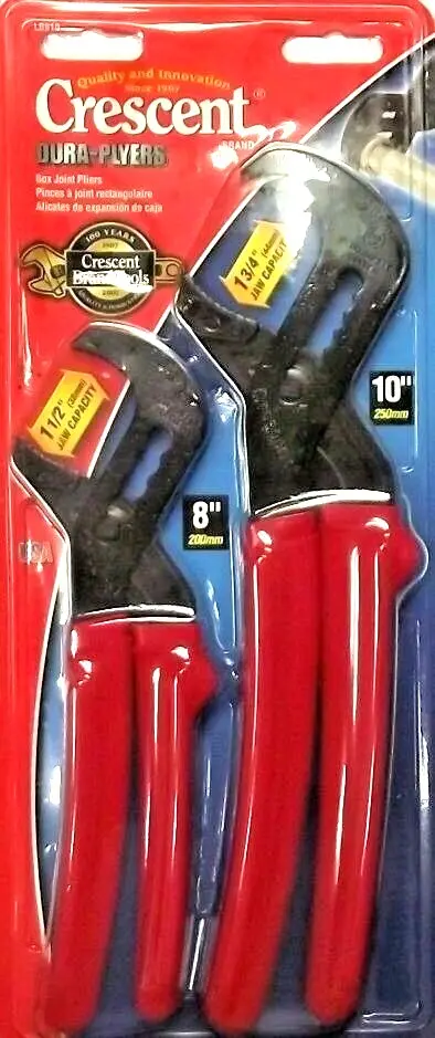 Crescent LB810 Box Joint Pliers Set – 8″ and 10″, Dura-Grip Handles, USA-Made
