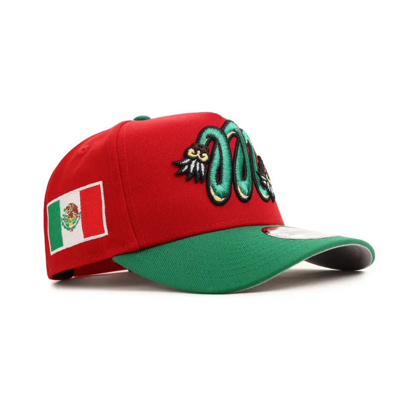 CrownMinded x Mexico Quetzalcoatl Cursive Serpent Design SP Red-Green 9Forty A-Frame Snapback