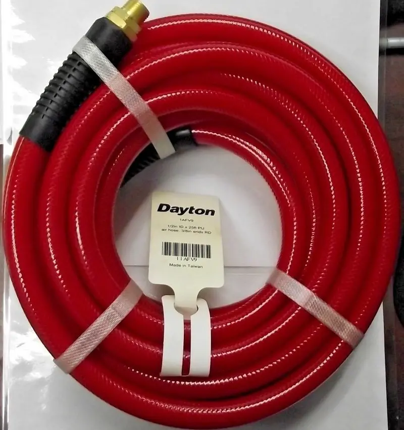 Dayton Legacy HPU1225RD3 Flexzilla Air Hose – 1/2″ x 25′, Equipped with 3/8″ MNPT Fittings