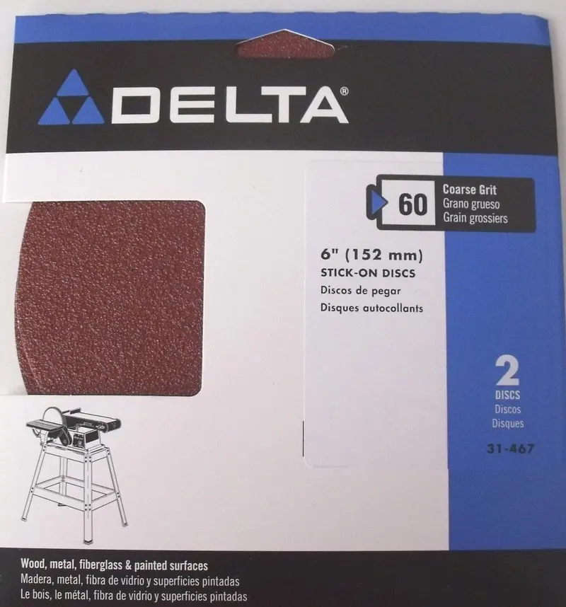 DELTA 31-467 Self-Adhesive Sanding Discs – 6″ Diameter, 60 Grit, 2-Pack