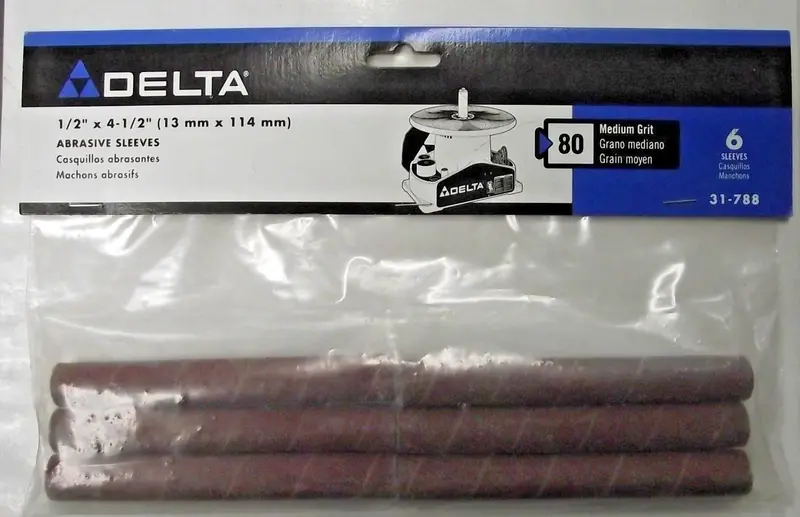 Delta Abrasive Sanding Sleeve – 1/2″ x 4-1/2″, 80 Grit, 6-Pack (31-788)