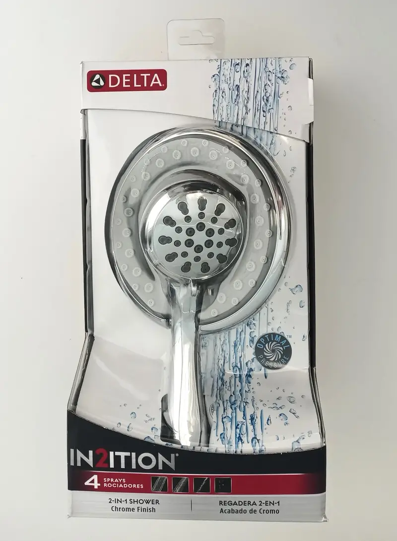 Delta In2ition Dual-Function Showerhead with 4 Spray Settings – Stainless Steel & Chrome Finish (Model 75488C)