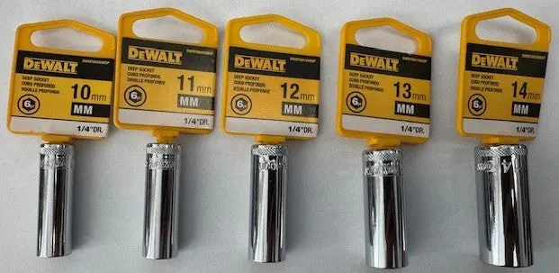 DEWALT 5-Piece Metric Deep Socket Set — 1/4-Inch Drive, 6-Point, 10mm–14mm (Model DWMT860980SP)