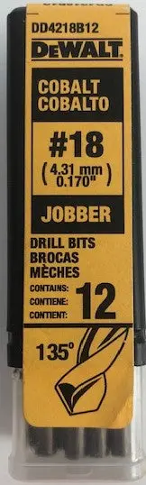 DeWalt Cobalt Jobber Drill Bits – #18 Wire Diameter, Germany-Made (12-Pack)