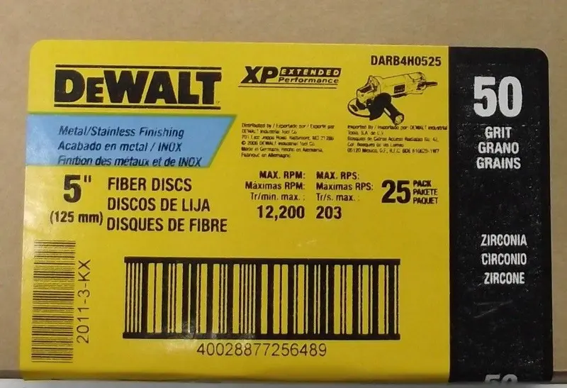 DEWALT DARB4H0525 5-Inch Zirconium Fiber Resin Grinding Disc – 50-Grit, 25-Pack with Extended Perforation