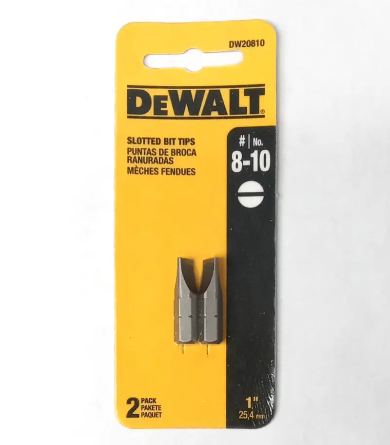 DeWalt DW20810 Slotted Screwdriver Bit Set — #8–10, 1-Inch Length, 2-Piece Pack