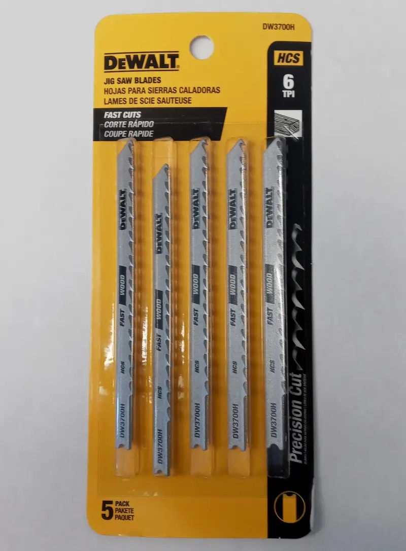 DeWalt DW3700H 5-Pack Fast-Cut Wood Jigsaw Blades – 6 TPI High-Carbon Steel