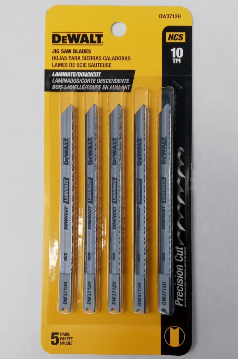 DeWalt DW3712H 5-Pack Downcut Laminate Jigsaw Blades – 10 TPI HCS, Made in USA