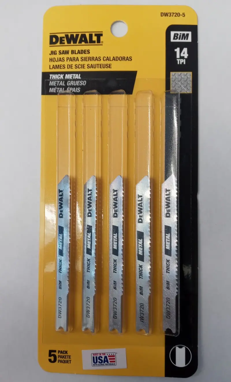 DeWalt DW3720-5 Jig Saw Blades – 14 TPI Bi-Metal, Thick-Material Cutting, 5-Pack