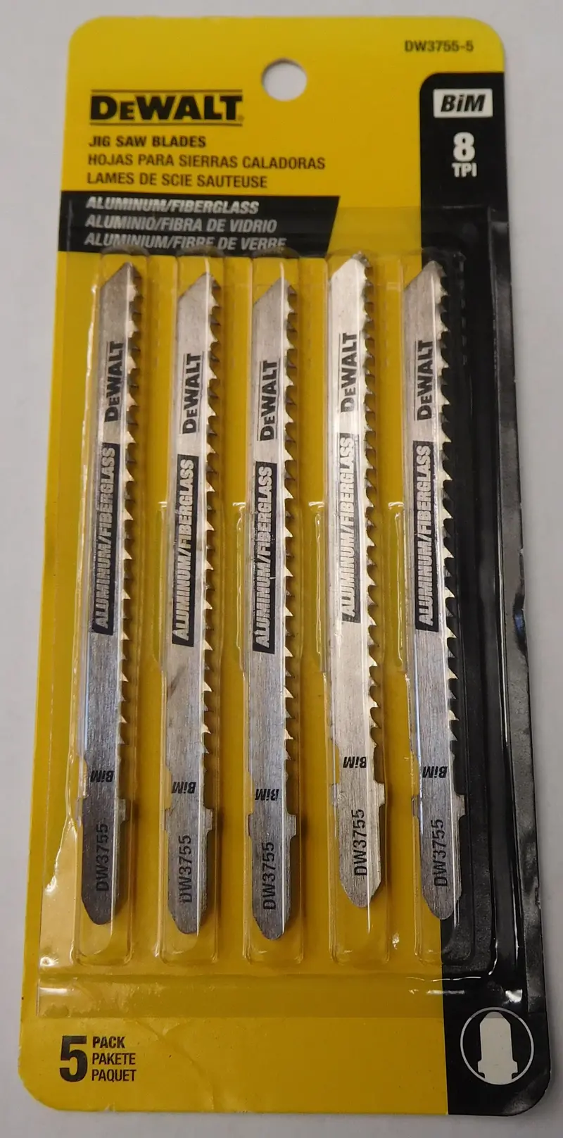 DEWALT DW3755-5 Bi-Metal Jigsaw Blades – 4″ x 8 TPI, T-Shank (5-Pack)