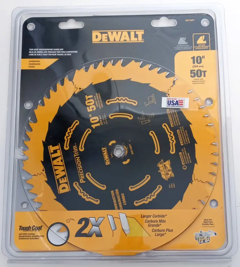 DeWalt DW7150PT 10-Inch 50-Tooth Thin-Kerf Woodworking Saw Blade — Made in USA