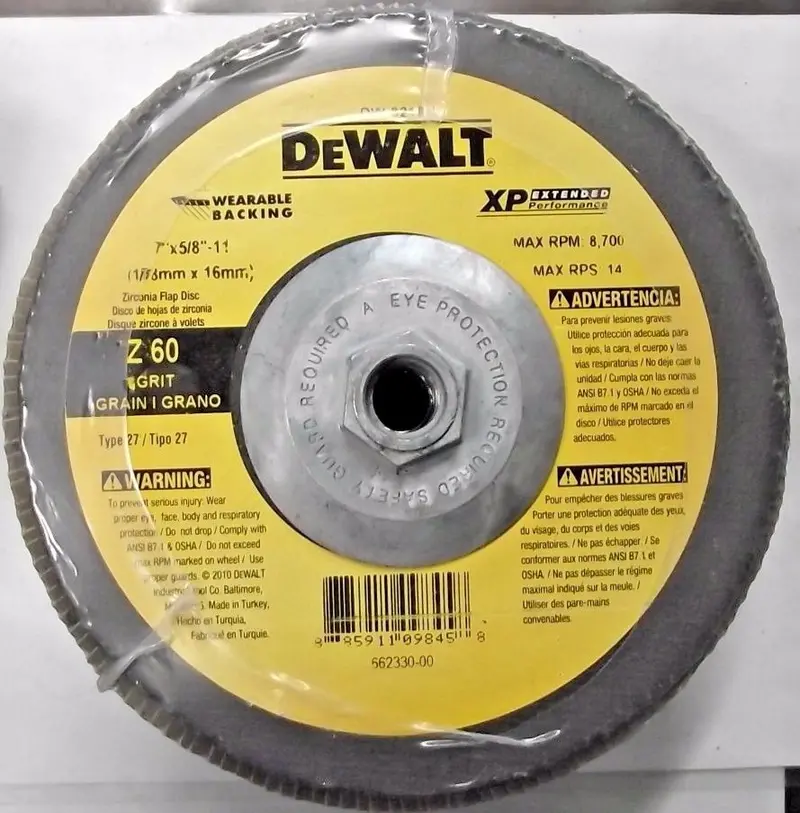 DeWalt DW8219H Z60 Grit T27 Flap Disc – 7-Inch x 5/8-Inch-11, Heavy-Duty Backing, 5-Pack