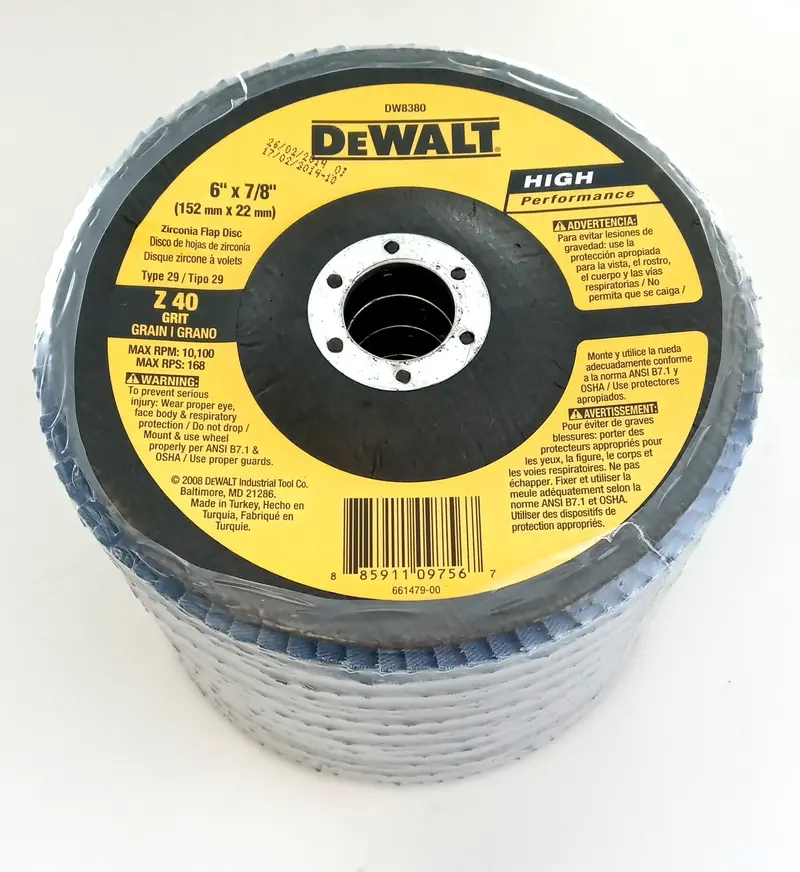 DeWalt DW8380 Zirconia Flap Disc – 6″ x 7/8″, 40-Grit, 10-Piece Industrial Abrasive Set