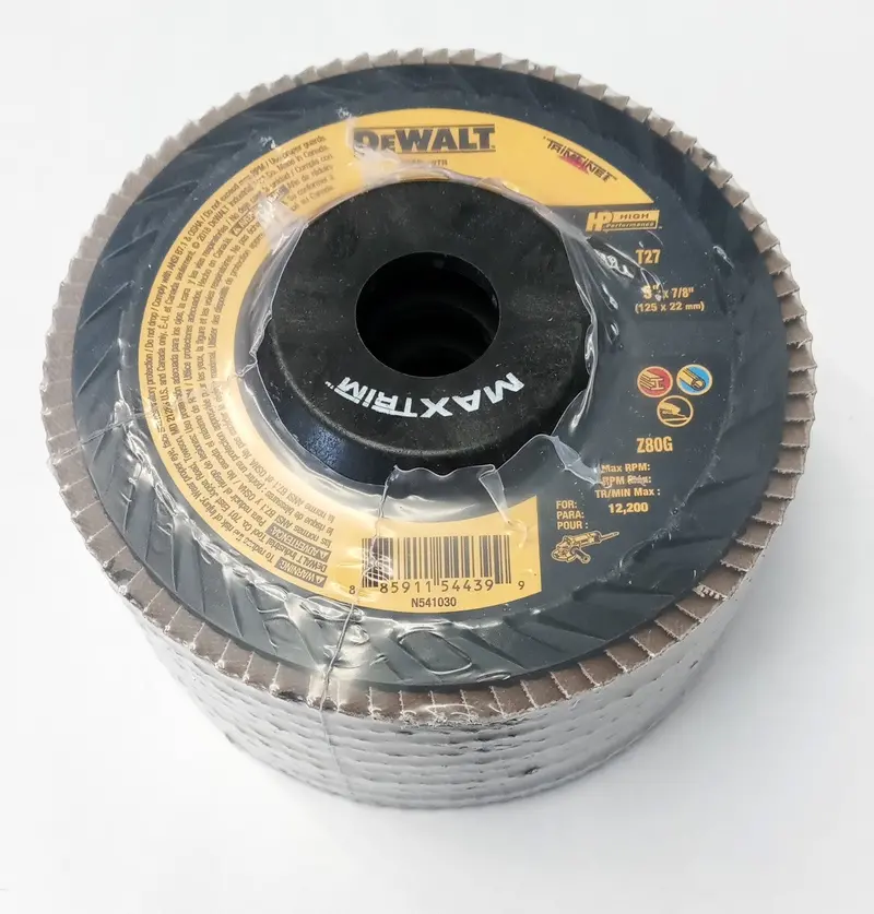 DEWALT DWA8368TR Flap Disc – 5″ x 7/8″ Hole, 80-Grit Zirconia-Alumina, Type 27 (5-Pack)