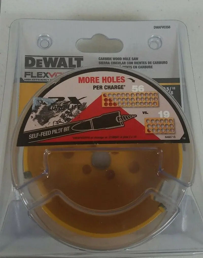 DEWALT FLEXVOLT DWAFV5358 Carbide Wood Hole Saw – 3-5/8-Inch Diameter