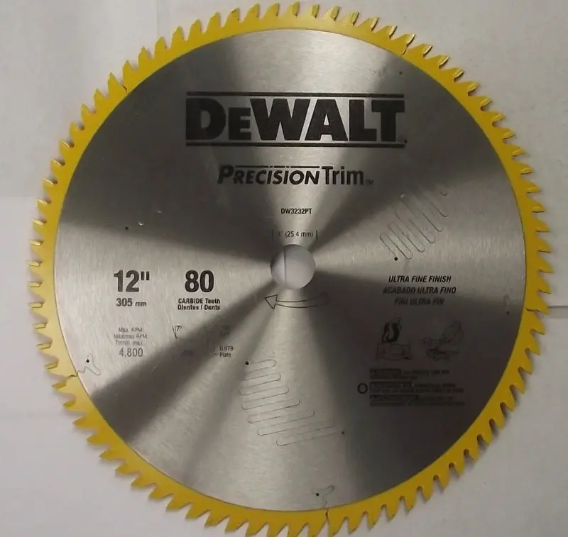 DEWALT Precision Trim ATB Crosscut Saw Blade – 12″ × 80 Tooth, Ultra-Fine Finish