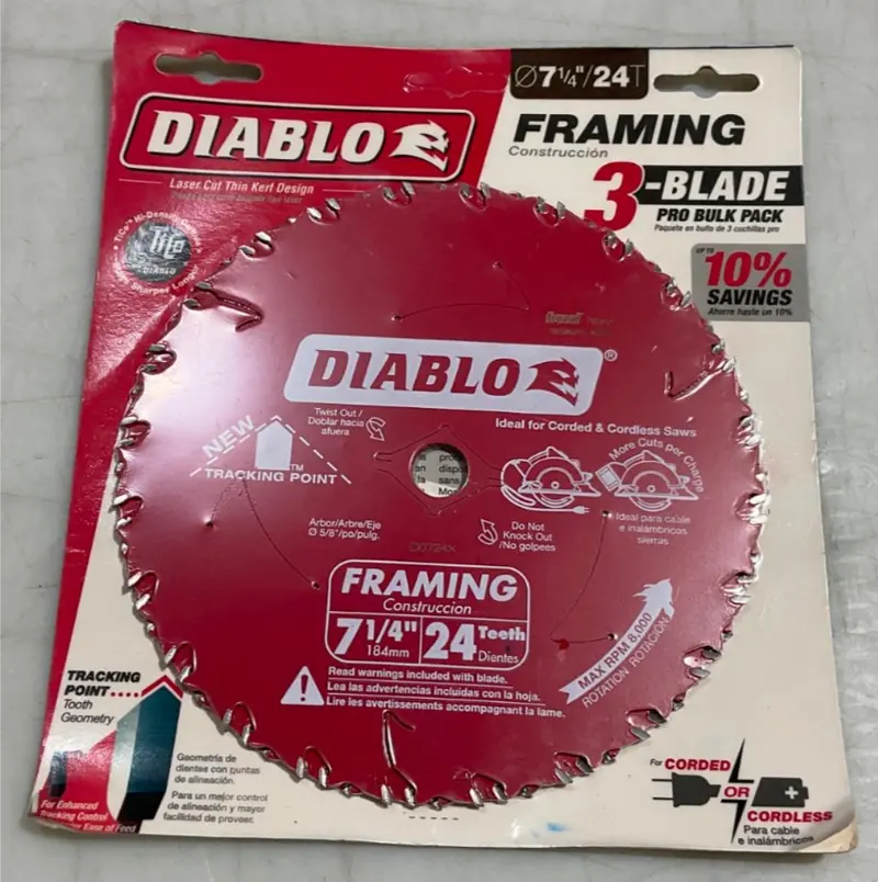 Diablo D0724X3 Framing Circular Saw Blade – 7-1/4″, 24-Tooth, Made in Italy