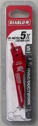 Diablo DS0332BF5 Reciprocating Saw Blades – 3-1/4″, HVAC/Ductwork Optimized, 5-Pack (Switzerland)