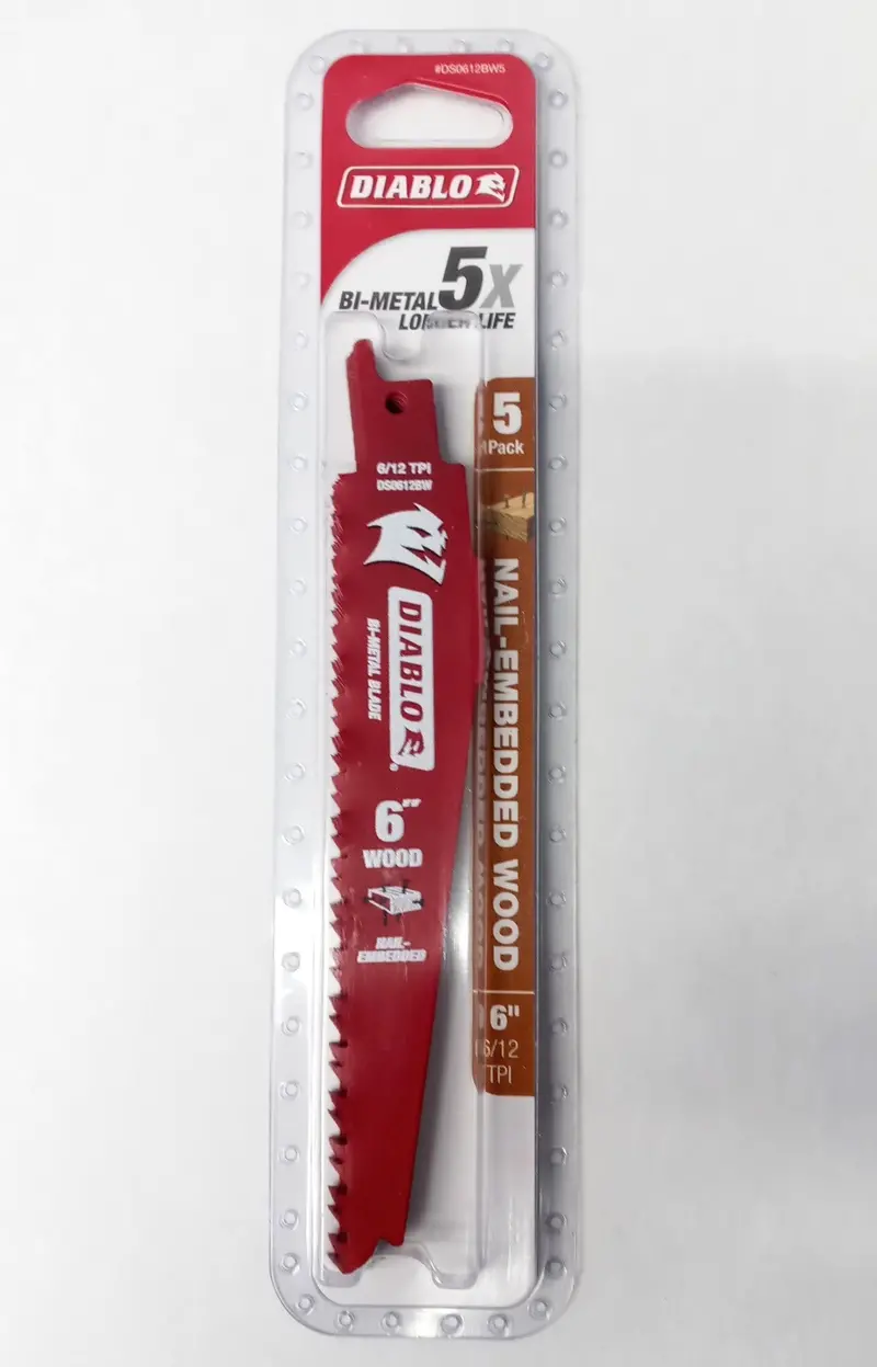 Diablo DS0612BW5 Bi-Metal Reciprocating Saw Blades – 6-Inch, 6/12 TPI, 5-Pack