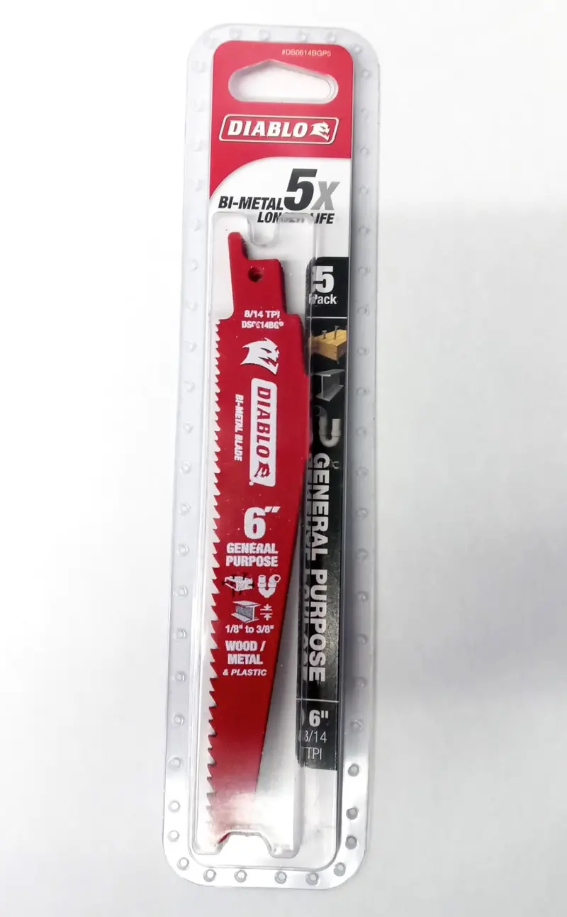 Diablo DS0614BGP5 General-Purpose Reciprocating Saw Blades – 6-Inch, 8/14 TPI, 5-Pack