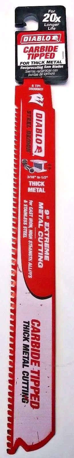 Diablo DS0908CF Thick-Metal Reciprocating Saw Blade – 9″, 8 TPI, Swiss-Made #68 Grade