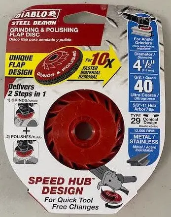 Diablo Speed Demon 4-1/2″ Flap Disc – 40 Grit Conical Design with Quick-Change Hub