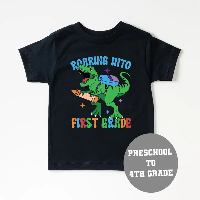 Dinosaur School Motif T-Shirt in Black