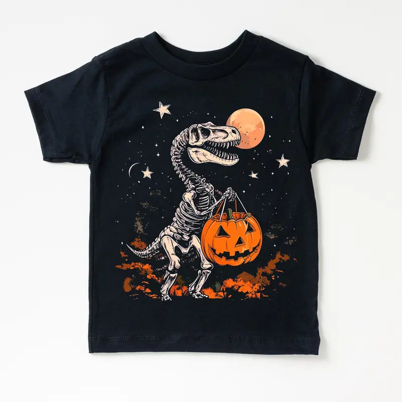 Dinosaur-Themed Halloween T-Shirt in Black