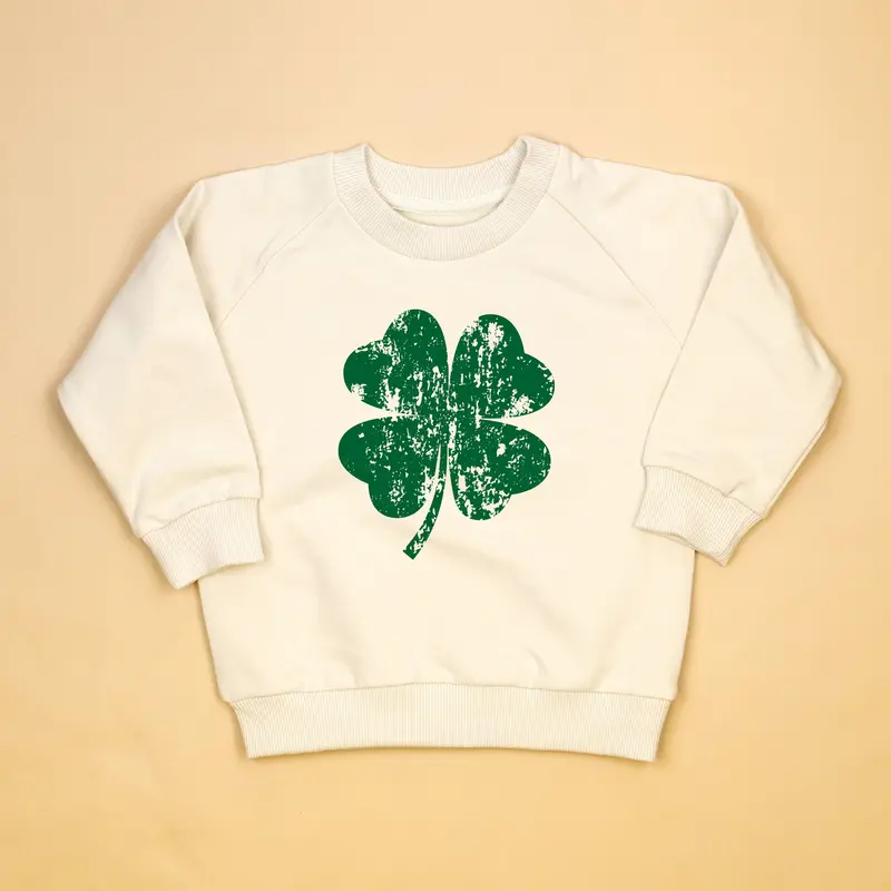 Distressed Four-Leaf Clover Cream Terry Sweatshirt