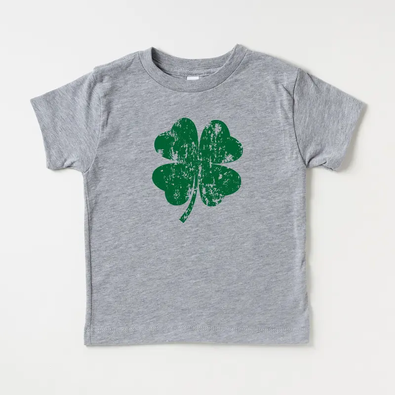 Distressed Four-Leaf Clover Kids’ Gray T-Shirt