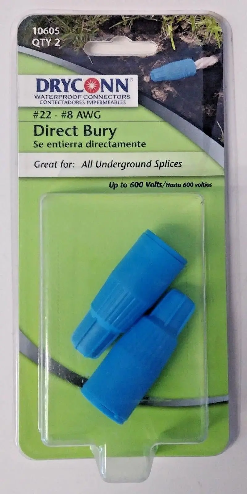 Dryconn 10605 Direct-Burial Wire Connector – #22 to #8 AWG, 2-Pack, Made in USA