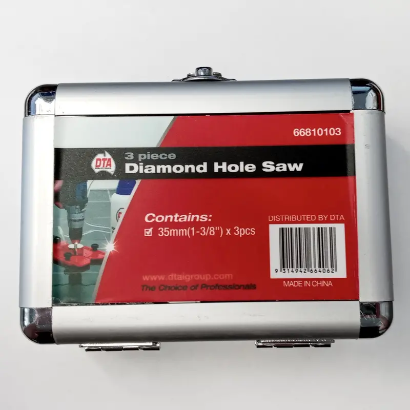 DTA Diamond Hole Saw Kit – 3-Piece, 1-3/8″ Diameter, Wet-Cut Compatible