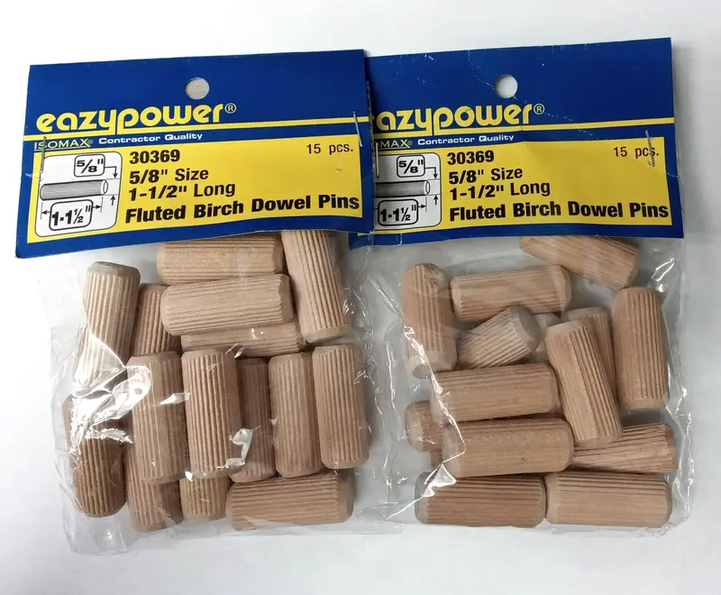 EAZYPOWER 30369 Birch Dowel Pins – 5/8-Inch x 1-1/2-Inch Fluted, Hardwood, 2-Pack