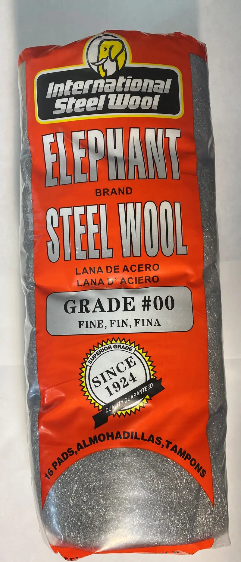 Elephant #00 Steel Wool Pads – 16-Pad Pack for Fine Finishing