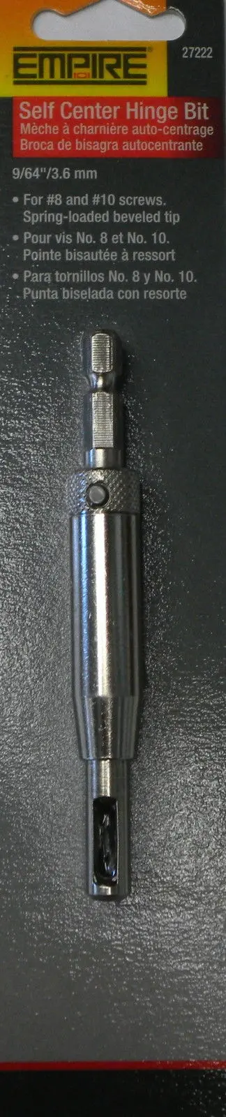 EMPIRE 27222 Self-Centering Hinge Bit – 9/64″, Compatible with #8 & #10 Screws