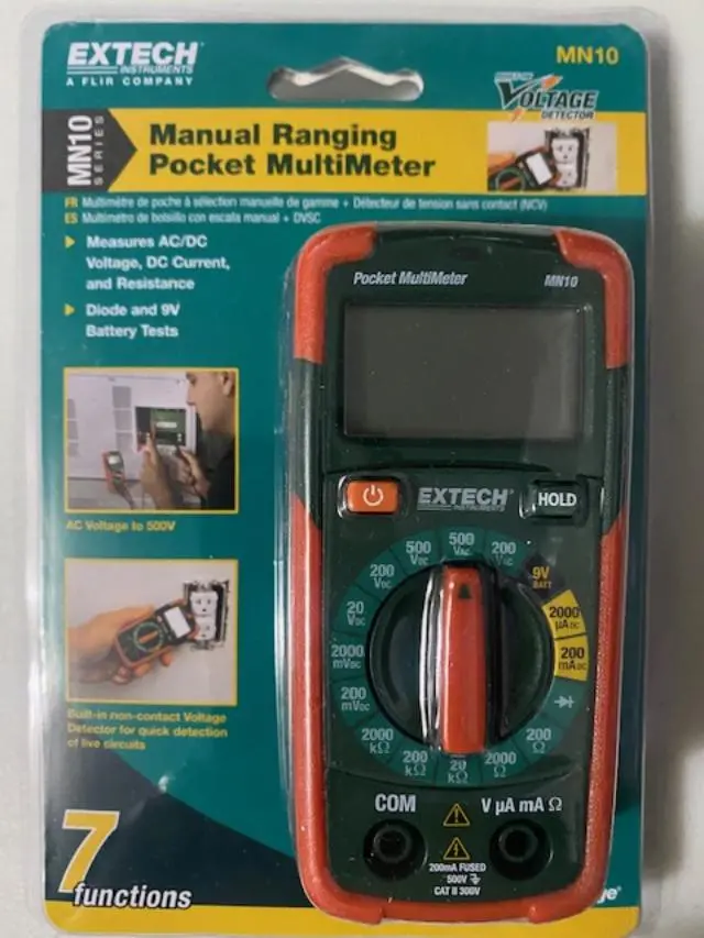 Extech MN10 Manual-Ranging Pocket Multimeter for Field Use