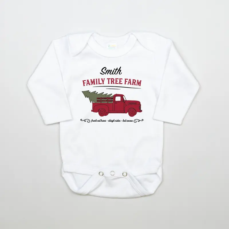 Family Farm Christmas Truck Graphic Onesie