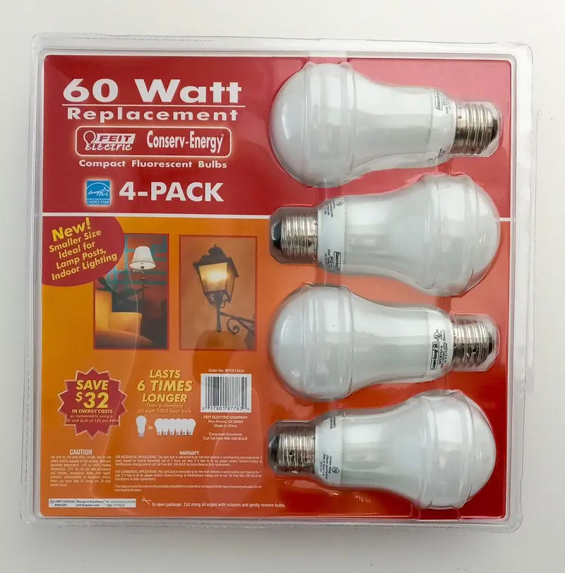 Feit Electric Compact Fluorescent Light Bulbs – 4-Pack, 15W, 800 Lumens Each
