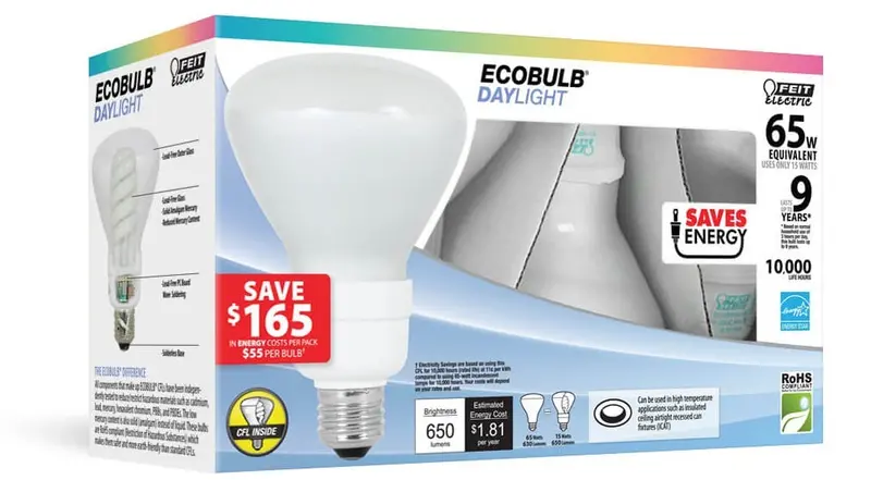 Feit Electric ESL15BR30/D/3 Daylight CFL Flood Light Bulbs (3-Pack, 65W Equivalent)