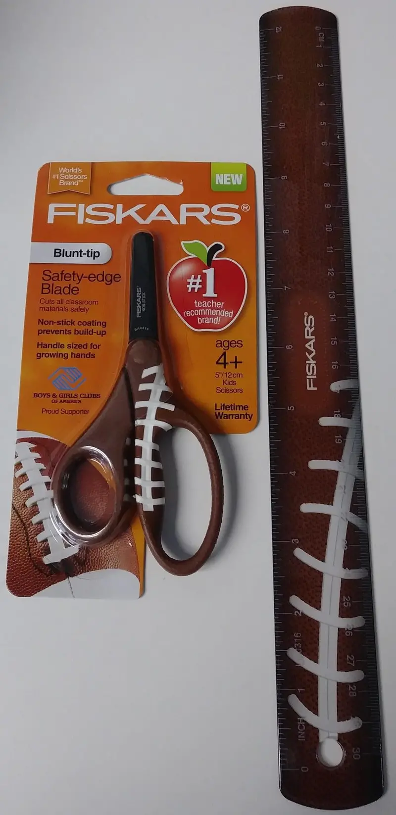 Fiskars Football MVP Kids Scissors – 5-Inch Non-Stick Blades with Built-In Ruler